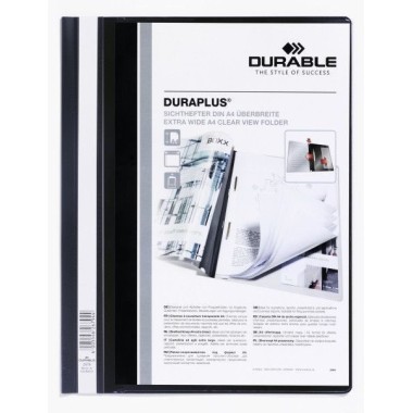 Папка-скоросшиватель пластиковая "Durable", А4+, 120/160мкм, прозрачный верхний слой, карман, белая