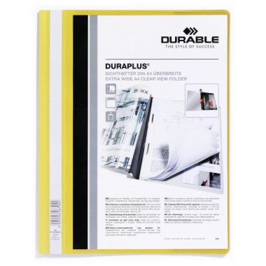 Папка-скоросшиватель пластиковая "Durable", А4+, 120/160мкм, прозрачный верхний слой, карман, жёлтая