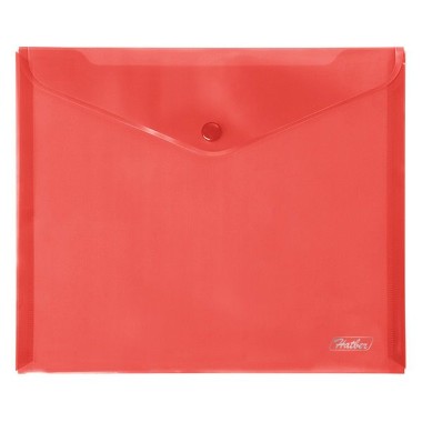 Папка-конверт пластиковая "Hatber", А5, 180мкм, на кнопке, красная