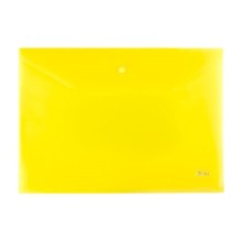 Папка-конверт пластиковая "Hatber", А4, 180мкм, на кнопке, жёлтая