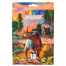 Карандаши "Hatber", 18 цветов, серия "Динозавры", в картонной упаковке