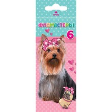 Фломастеры "Hatber VK", 6 цветов, серия "Милые собачки", в картонной упаковке