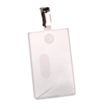 Карман пластиковый для вертикального бейджа "Durable", 54x85мм, металлический зажим, прозрачный