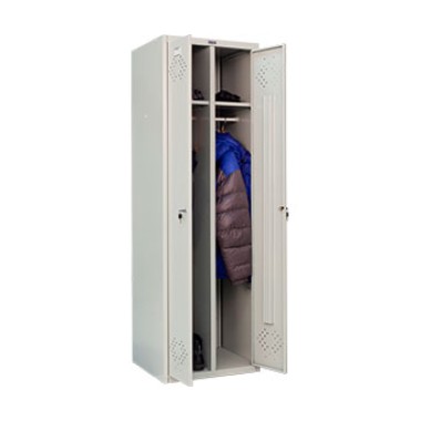 Металлический шкаф для одежды Практик LS-21, 2 секции, полка, перекладина, крючки