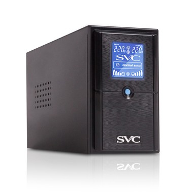 Источник бесперебойного питания, SVC, V-600-L-LCD, Мощность 600ВА/360Вт, Диапазон работы AVR: 165-275В, AVR в режиме Booster: 138-292В, Бат.: 12В/7.5 Ач*1шт., 3 вых.: 2 Shuko CEE7+1 IEC C13 (Bypass), Чёрный
