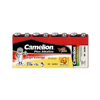 Батарейка, CAMELION, 6LR61-SP4, Plus Alkaline, 6F22(крона), 9V, 680 mAh, 4 шт., Плёнка