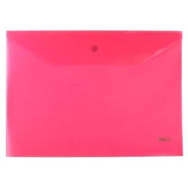 Папка-конверт пластиковая "Hatber", А4, 180мкм, на кнопке, красная