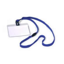 Бейдж пластиковый горизонтальный "Durable", 60x90мм, прозрачный, синий шнурок