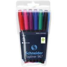 Набор ручек капиллярных "Schneider Topliner 967", 0,4мм, 6 цветов, чёрный корпус, 6шт в упаковке