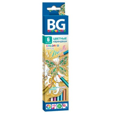 Карандаши "BG", 6 цветов, серия "Metallic", в картонной упаковке