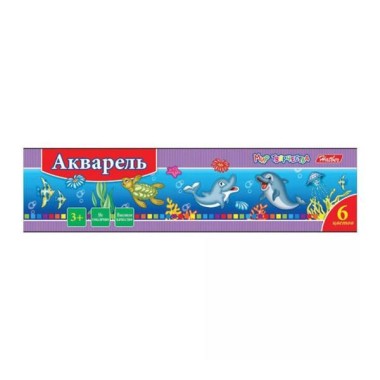 Акварель медовая "Hatber", 6 цветов, серия "Дельфины", картонная упаковка