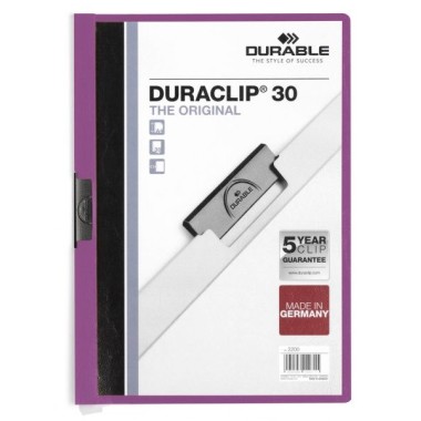 Папка пластиковая "Durable", 30л, А4, стальной клип, серия "Duraclip", фиолетовая
