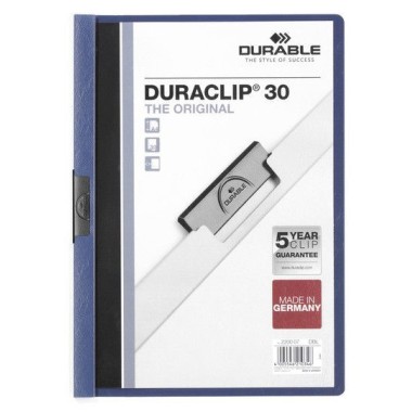 Папка пластиковая "Durable", 30л, А4, стальной клип, серия "Duraclip", голубая