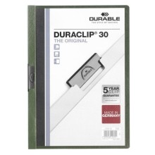 Папка пластиковая "Durable", 30л, А4, стальной клип, серия "Duraclip", зелёная