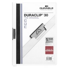 Папка пластиковая "Durable", 30л, А4, стальной клип, серия "Duraclip", белая