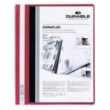 Папка-скоросшиватель пластиковая "Durable", А4+, 120/160мкм, прозрачный верхний слой, карман, красная