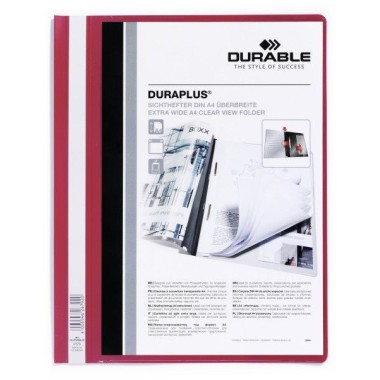 Папка-скоросшиватель пластиковая "Durable", А4+, 120/160мкм, прозрачный верхний слой, карман, красная
