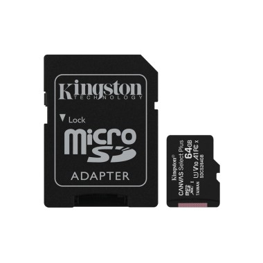 Карта памяти, Kingston, SDCS2/64GB, MicroSDXC 64GB, Canvas Select Plus, Class 10, с адаптером SD