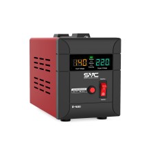 Стабилизатор (AVR), SVC, R-600, 600ВА/500Вт, Диапазон работы AVR: 140-260В, Выходное напряжение: 220В +/-7%, Задержка включения, выход 2 шт Shсuko, LCD-дисплей, Защита: от перегрузки, короткого замыкания, повышенной температуры, Чёрно-красный