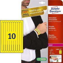Контрольные полиэстерные браслеты "Avery", 265х18мм, 10 делений, жёлтые, 10 листов в упаковке