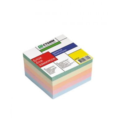 Блок бумаги для заметок "Стамм", 9x9x5см, 4 цвета, непроклеенный, в плёнке