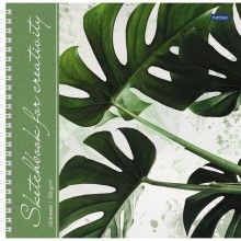 Скетчбук "Hatber Premium", 60л, 210x210мм, без линовки, твёрдая обложка, на гребне, пошаговые эскизы, серия "Тропические листья"