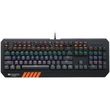 CANYON Wired multimedia gaming keyboard with lighting effect, 108pcs rainbow LED, Numbers 104keys, RU+EN double injection layout, cable length 1.8M, 450.5*163.7*42mm, 0.90kg, color black