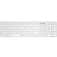 Клавиатура проводная мультимедийная Genius SlimStar 126, USB, 104 клавиши, 9 горячих кнопок, влагозащищенная, тонкие клавиши клавиши, кабель 1.5 м. Цвет: белый