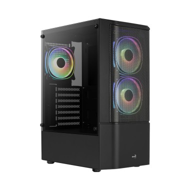 Компьютерный корпус, Aerocool, Quantum Mesh-G-BK-v3, ATX/Micro ATX, USB 1*3.0/2*2.0, HD-Audio+Mic, Кулер 3*12см RGB, Высота процессорного кулера до 158 мм, Длина VGA до 297мм, 2*3.5