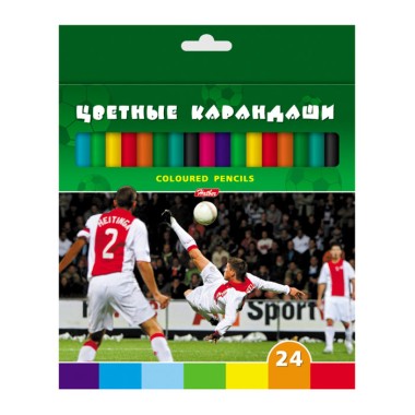 Карандаши "Hatber", 24 цвета, серия "Футбол", в картонной упаковке