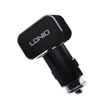 Автомобильное зарядное устройство, LDNIO, C306, 2*USB-A, 18W, 5V-3.6A Auto-Max, Кабель Lightning (Iphone) 1м, Чёрный