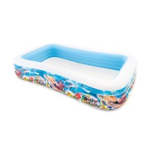 Семейный надувной бассейн Sealife Swim Center 305 х 183 х 56 см, INTEX, 58485NP, Винил, 1050л., 6+, Бело-голубой с рисунком по борту, Цветная коробка