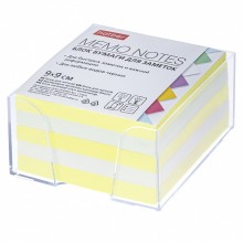 Блок бумаги для заметок "Hatber", 9х9х4,5см, белый/жёлтый, непроклеенный, в пластиковом боксе