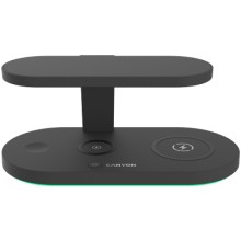 CANYON WS-501, 5in1 Wireless charger, with UV sterilizer, with touch button for Running water light, Input QC36W or PD30W, Output 15W/10W/7.5W/5W, USB-A 10W(max), Type c to USB-A cable length 1.2m, 188*90*81mm, 0.249Kg, Black