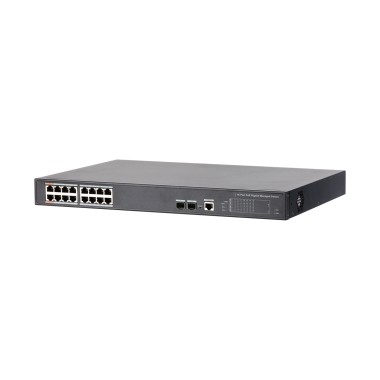 Коммутатор, Dahua, DH-PFS4218-16GT-190, Порты LAN:	• 16 x RJ45 ( 14 PoE (802.3af/at) + 2 Hi-PoE / PoE (802.3af/at), 10/100/1000 Base-T ) • 2 x Uplink ( порт SFP - 1000 Base-X )