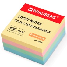 Бумага для заметок "Brauberg", 76x76мм, 400л, 4 пастельных цвета, клеевой край, в плёнке