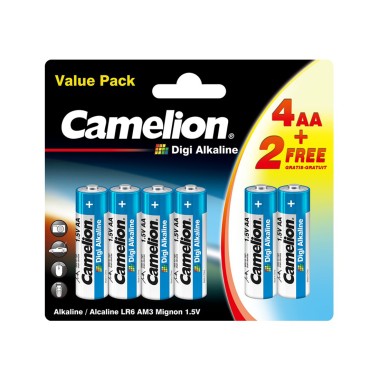 Батарейка, CAMELION, 4+2LR6DG-BP, Digi Alkaline, AA, 1.5V, 2700 mAh, 6 шт., блистер