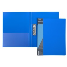 Папка пластиковая "Hatber", А4, 700мкм, корешок 17мм, металлический зажим, карман, серия "Standard - Синяя"