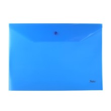 Папка-конверт пластиковая "Hatber", А4, 180мкм, на кнопке, непрозрачная, синяя