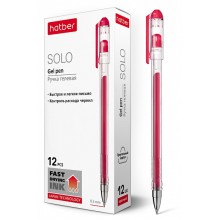 Ручка гелевая "Hatber Solo", 0,5мм, красная, чернила "Fast Dry", трёхгранный прозрачный корпус
