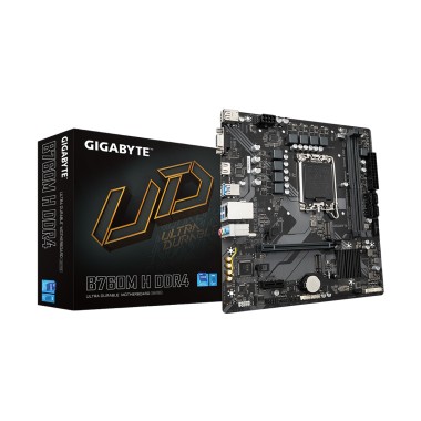 Материнская плата, Gigabyte, B760M H DDR4 (4719331854645), LGA1700, iB760, 4xDDR4 2666/2933/3000/3200, 4xSATA3, 2xM.2 (PCI-E 4.0x4/x2), Raid, 1xD-Sub, 1xHDMI, 1xPCI-Ex16, 1xPCI-Ex1, mATX