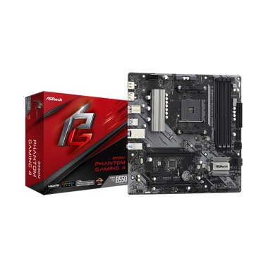 Материнская плата, ASRock, B550M PHANTOM GAMING 4 (4710483932755), AM4, B550, 4xDDR4 3200, 4xSATA3, 2xM2.0, Raid, 1xHDMI, 1xDP, 2xPCI-Ex16, 1xPCI-Ex1, mATX