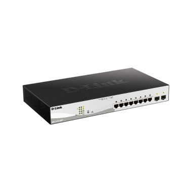 Коммутатор, D-Link, DGS-1210-10MP/FL1A, Управляемый L2, 8 портов 10/100/1000Base-T, PoE 802.3af/at, PoE-бюджет 130 Вт, 2 порта 1000Base-X SFP, Стоечный