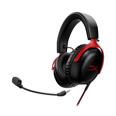 Гарнитура, HyperX, 727A9AA, Cloud III - Gaming Headset (Red), Микрофон съёмный гибкий, Динамики 53 мм, 150 мВт, 15-25000 гц, Блок управления звуком USB удлинитель, Чёрный-Красный