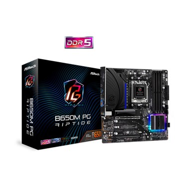 Материнская плата, ASRock, B650M PG RIPTIDE (4710483940835), AM5, B650, 4xDDR5 7200+(OC), 4xSATA3, 2xM.2 (1*PCIe Gen5x4, 1*PCIe Gen4x4), Raid, 1xHDMI, 1хDP, 2xPCI-Ex16, 2xPCI-Ex1, mATX