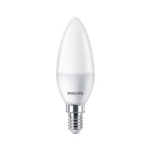 Лампа, Philips, LED Candle 5W-500lm-E14-840B35NDFR, Ecohome, Мощность 5Вт, Световой поток 500Лм, Цоколь E14, Индекс цветопередачи 80CRI, Температура 4000К, Форма лампы B45, Матовая колба, Нейтральный