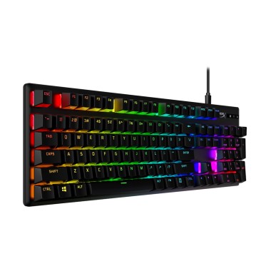 Клавиатура, HyperX, 639N3AA#ABA, Alloy Origins PBT HX Red, Игровая, Механическая, HyperX Red switch, USB, Подсветка RGB, Размер: 175,31*443,2*35,68 мм., Анг/Рус, Чёрный