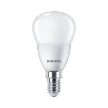 Лампа, Philips, LED Lustre 5W-500lm-E14-827P45NDFR, Ecohome, Мощность 5Вт, Световой поток 500Лм, Цоколь E14, Индекс цветопередачи 80CRI, Температура 2700К, Форма лампы P45, Матовая колба, Теплый