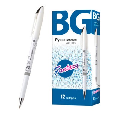 Ручка гелевая "BG Fantasy", 0,38мм, чёрная, белый корпус с рисунком