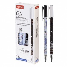 Ручка шариковая "Hatber Cats", 0,7мм, синяя, чернила на масляной основе, цветной корпус с рисунком